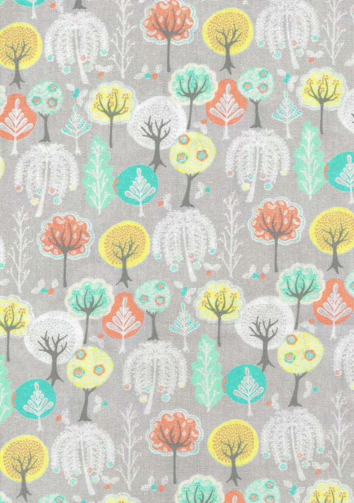 Springburst 1606H Grey Background Apricot, Yellow Green Trees - Click Image to Close